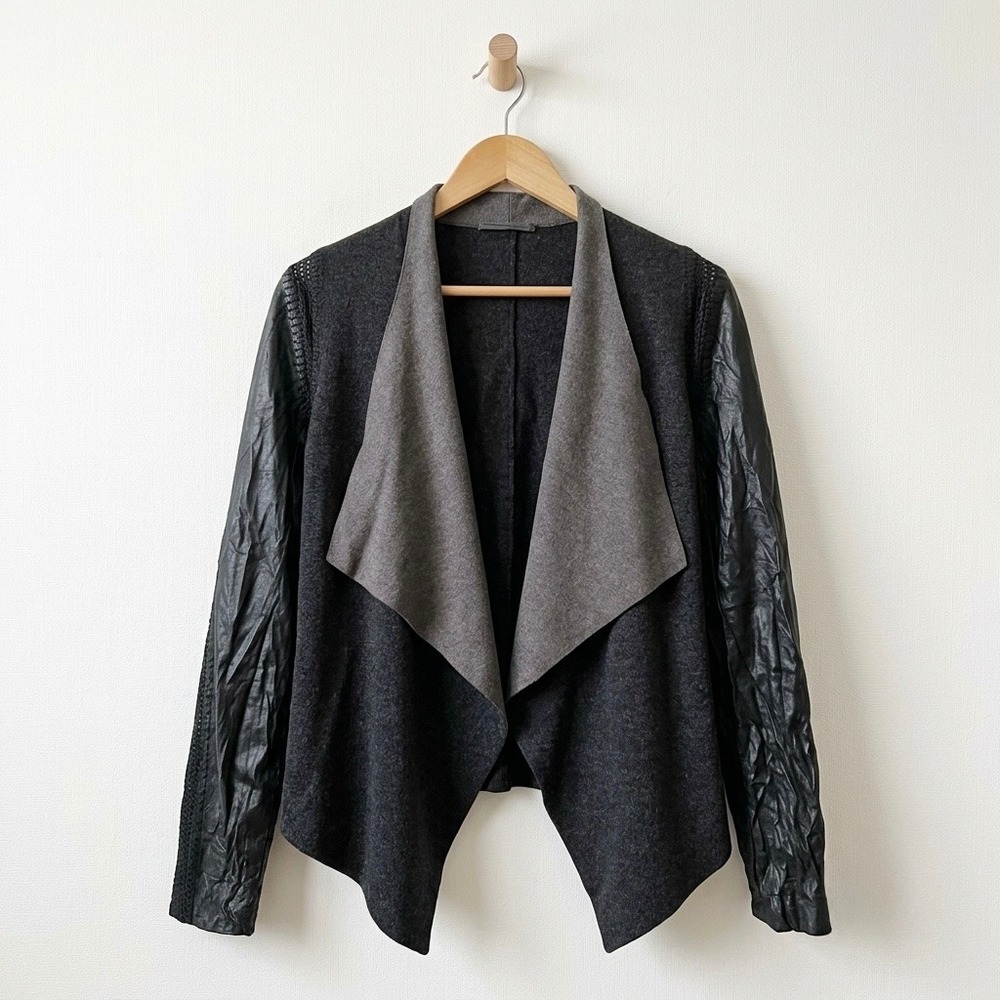 Stella Jamie Leather Sleeve Rio Draped Jacket Topper Small Dark Academia Goth
